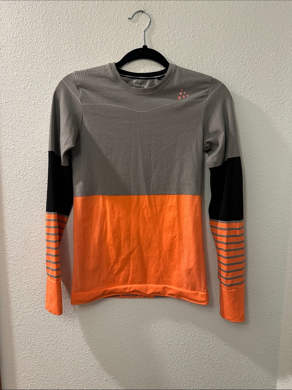 Craft base layer women’s Long Sleeve Performance Top - Gray, Orange & Black